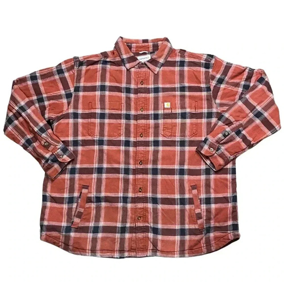 CARHARTT MENS RELAXED FIT FLANNEL LINED SNAP JACKET SIZE 2XL - Picture 1 of 4